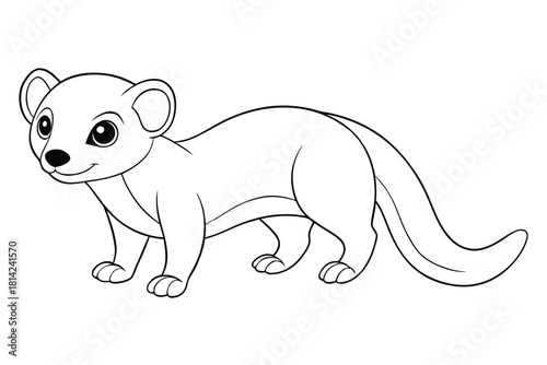 Cute cartoon weasel coloring page for kids isolated on