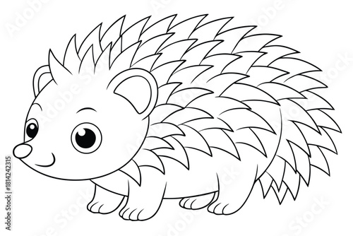 Cute cartoon hedgehog line art coloring page isolated on