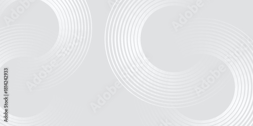 Abstract white geometric lines glowing on a gray background. Modern glossy white circle line pattern. Suitable for covers, posters, web, banners.