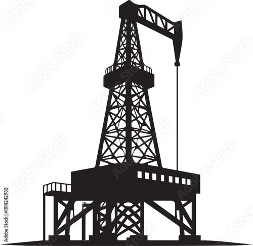 Offshore Oil Rig Silhouette Illustration Energy Extraction and Industrial Technology.
