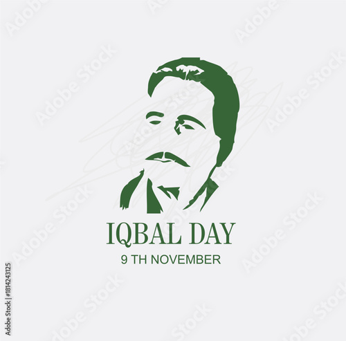 Allama Iqbal Day, November 9. National Poet of Pakistan. Vector Illustration