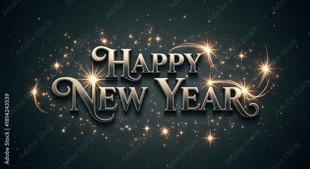 Fototapeta premium Elegant happy new year greeting card with sparkling stars and typography