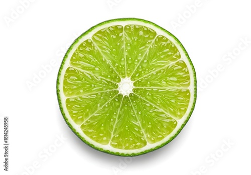 Vibrant green lime slice isolated on a clean white background