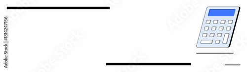 Digital calculator with minimal design and blue screen. Ideal for finance, accounting, education, calculation, technology, office tools, and simplicity themes. A simple flat metaphor