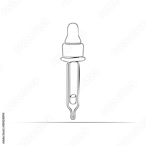 Minimalist continuous line drawing of a glass dropper with a rubber bulb