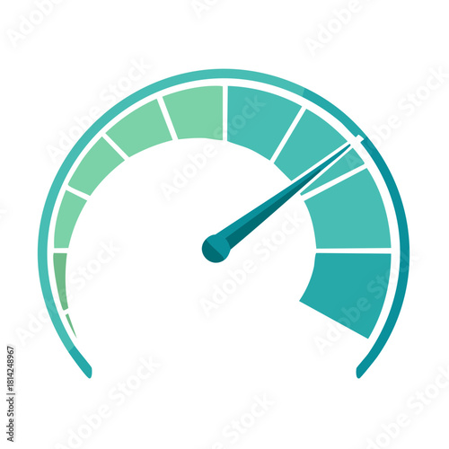 Speedometer gauge with indicator pointing towards medium performance with shades of green