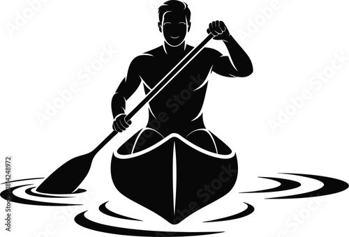 Kayaking Man Silhouette – Canoe Paddling Vector Illustration