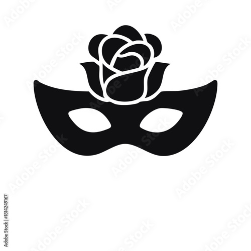 Elegant carnival masquerade mask with a rose flower vector icon