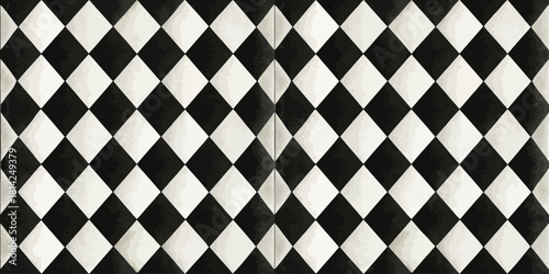 A striking black and white diamond pattern, showcasing a bold geometric design.