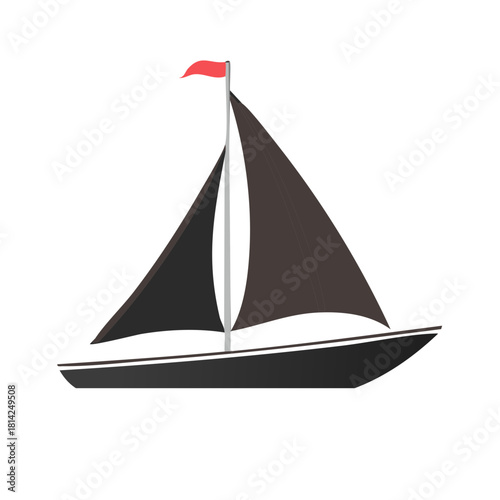 Simple dark sailboat vector illustration with a red flag for nautical themes