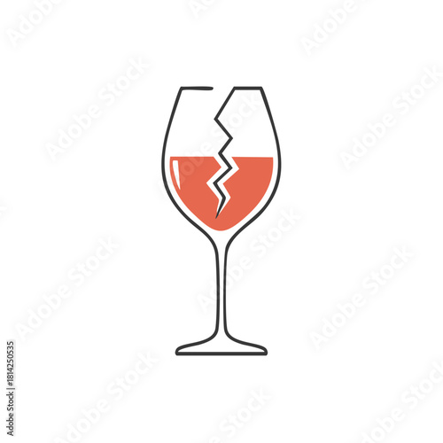 Broken wine glass with red liquid representing shattered dreams or heartbreak concept