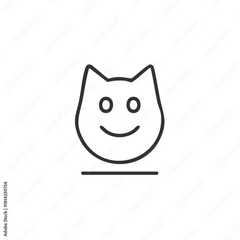 Fototapeta premium Minimalist Smiling Cat Face Outline Icon Cheerful Feline Head Symbol Graphic Element