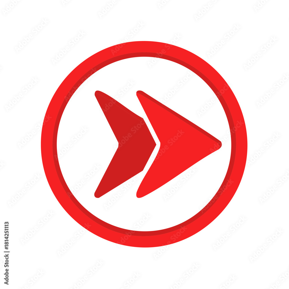 Obraz premium Vibrant red three dimensional fast forward button for digital media playback navigation and quick progression