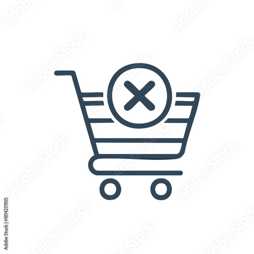 Shopping cart with a cross mark icon indicating cancellation or rejection of purchase