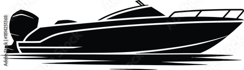 Speedboat Silhouette – Modern Motorboat on Water Vector Illustration