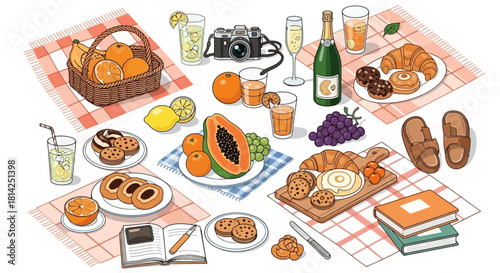 Vibrant Picnic Layout with Camera and Refreshments Illustration