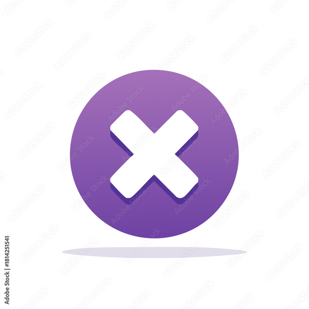 Fototapeta premium Cross symbol in circle, purple icon for error, negative, or delete action.