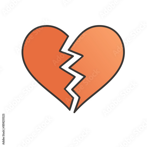 Broken orange heart icon representing lost love emotional pain and separation