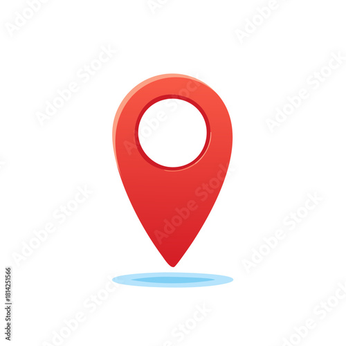 Vibrant Red Location Pin Icon Marking a Spot with Blue Shadow Effect, Vector Symbol