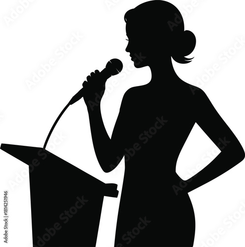 Woman Speaking at Podium Silhouette – Public Speaker Vector Illustration