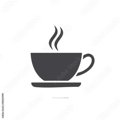 Steaming coffee cup and saucer icon, simple illustration