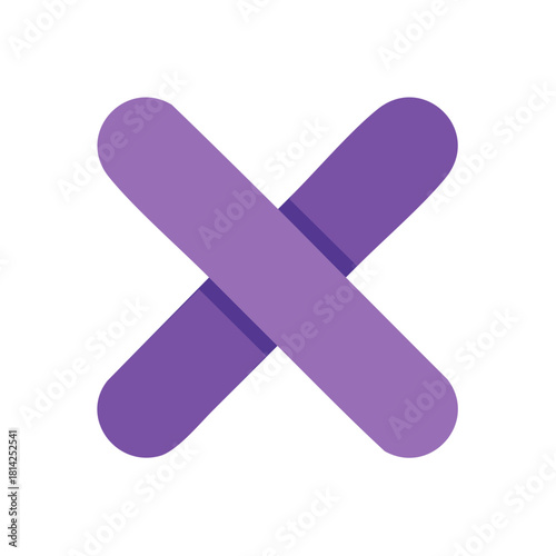 Abstract purple geometric X shape design element, isolated on white background.
