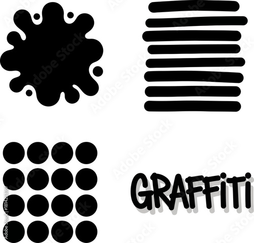 Abstract graphic shapes: ink splatter, lines, dots, graffiti style Vector