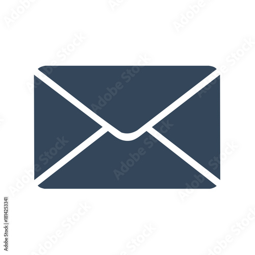 Simple dark blue envelope icon with white outline representing mail and communication