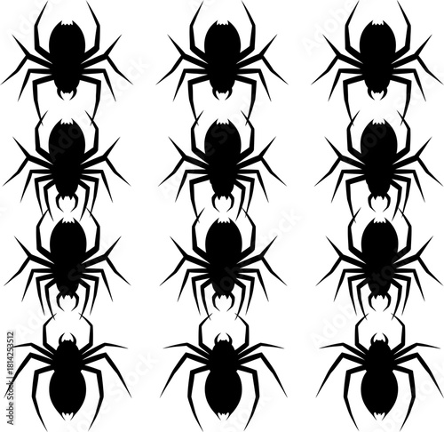 Abstract pattern of black spiders on white for halloween design concept Vector