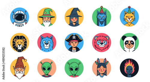 Diverse Avatar Collection Astronauts, Wizards, and Fantasy Creatures