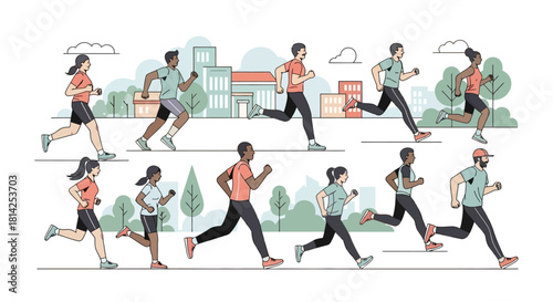 Run Together Diverse Group Exercising Outdoors in Urban Setting