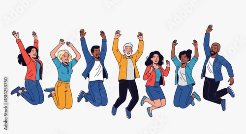 Group of Diverse People Jumping with Joy in Celebration