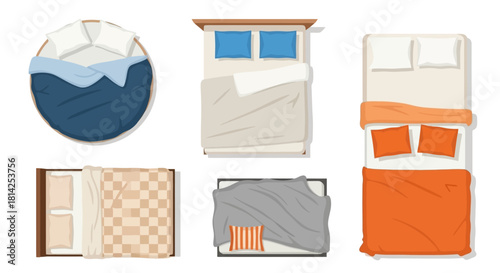 Bed Layouts Top View Vector Illustration for Interior Design Projects