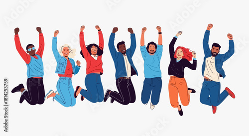 Diverse Group Jumping for Joy - Celebration of Success