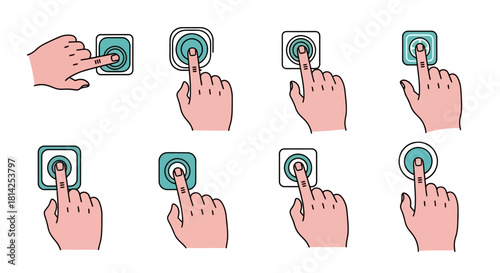 User Interface Action Set of Hands Pressing Buttons on Digital Devices