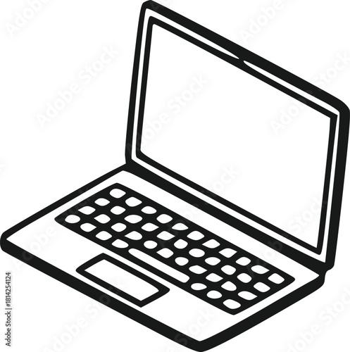 Hand Drawn Isometric Style Vector Illustration of a Modern Laptop Computer with Blank Screen and Keyboard for Technology-Related Designs and Digital Communication Concepts