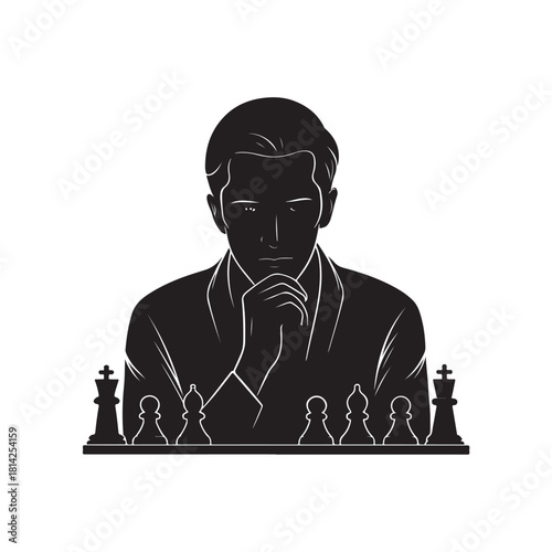 Chess player thinking Silhouette vector black color white background (2).eps