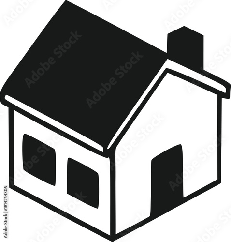 Simple Black And White Isometric House Icon Vector Illustration Representing Real Estate Residential Property Or Home Ownership Concepts On A Clean Isolated Background For Web Design And Mob