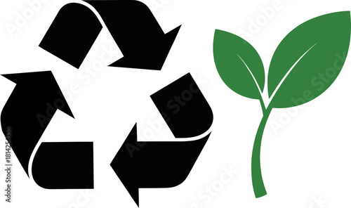 Recycling symbol and green plant sprout representing eco-friendly cycle Vector