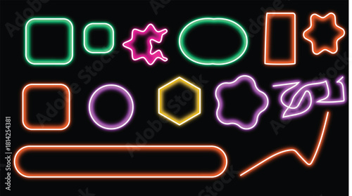 Electric Neon Star Light Icon Isolated on Dark Background .Modern Neon Line Art Star and Round Frame