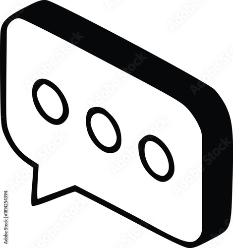 Three-Dimensional Chat Message Box Icon Showing Ellipsis Dots Indicating A Pending Response Or Active Typing Action In A Digital Conversation Isometric Line Art Vector Graphic For Modern UI