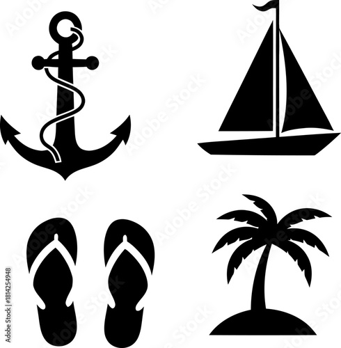 Nautical and beach vacation icons set, travel and summer concept Vector