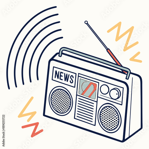 Retro Radio Broadcasting News Waves With Antenna and Sound Signals vector illustration