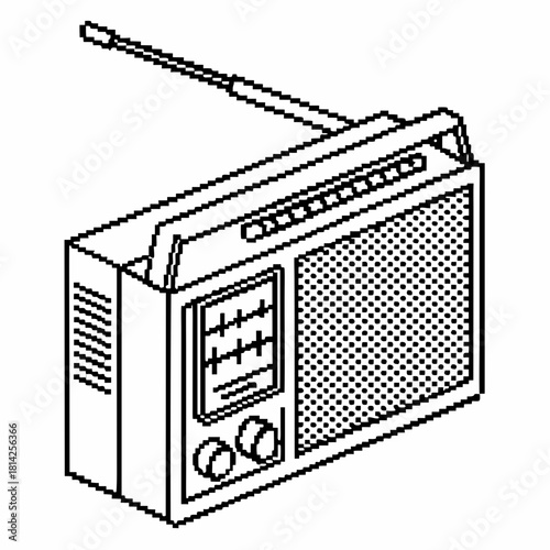 Pixelated Portable Radio with Antenna and Speaker pixel art vintage radio