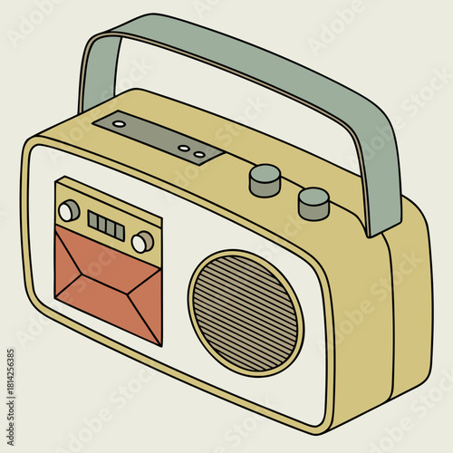 Yellow and Green Retro Portable Radio with Handle and Speaker retro radio vintage radio