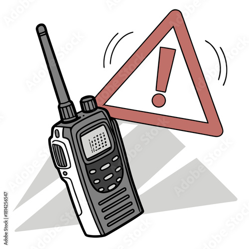 Walkie Talkie with Warning Sign and Radio Waves Illustration communication alert