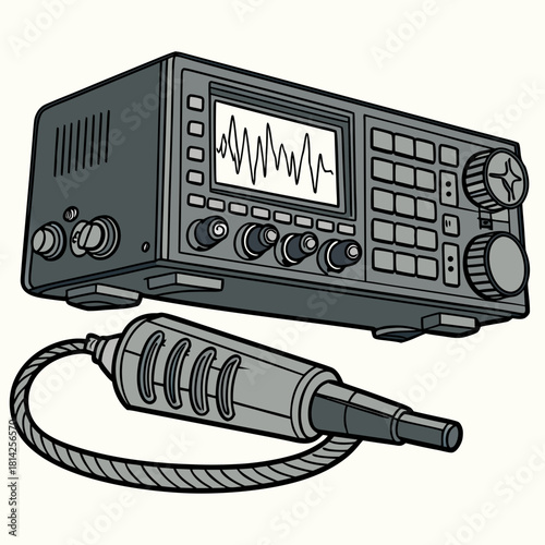 Ham Radio Transceiver With Oscilloscope And Microphone radio equipment amateur radio