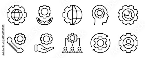 Global gear icon representing international industry and technology