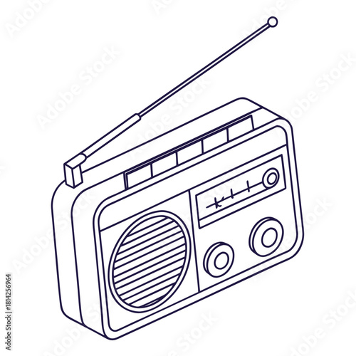 Outline drawing of a vintage portable radio with antenna vintage radio retro radio