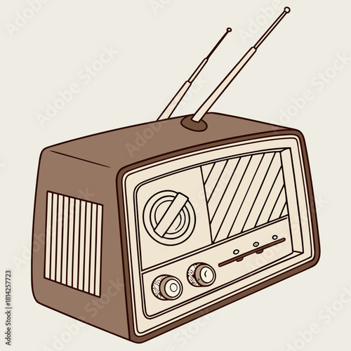 Brown vintage radio with dual antennas and tuning dial Keywords: radio, vintage, retro, antique